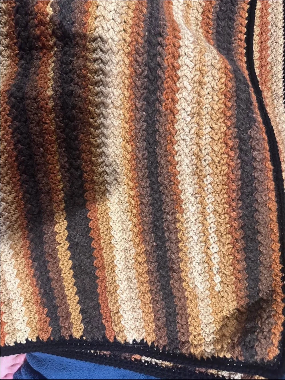 Handmade Striped Crochet Throw - Brown & Cream
